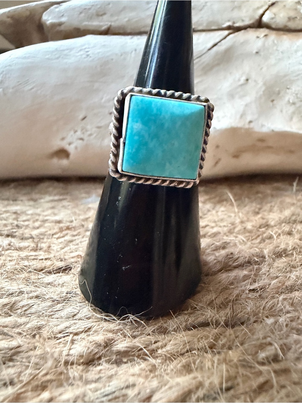 Sterling Silver Judith Dixon Navajo Turquoise Square Ring - Blue Stone